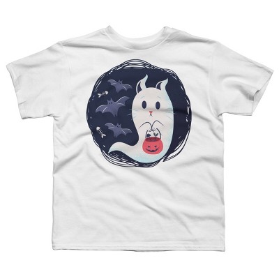 Boy's Design By Humans halloween ghost cat By ArtStyleAlice T-Shirt