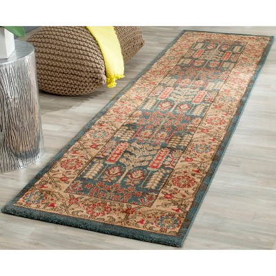 Navy and Natural Synthetic Reversible Runner Rug