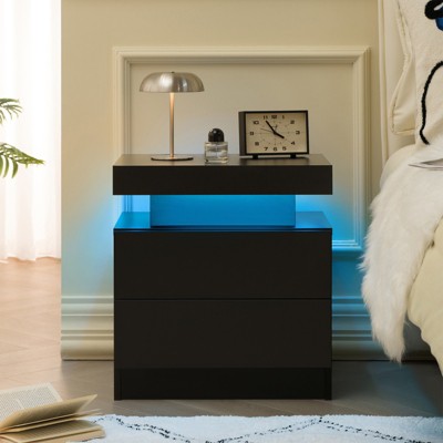 TiramisuBest LED Nightstands 2 Drawer Dresser Acrylic Board Bedside Table RGB Remote Control Bedroom Living Room End Furniture