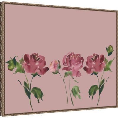 Mauve Peonies Beaded Bronze Framed Canvas Wall Art