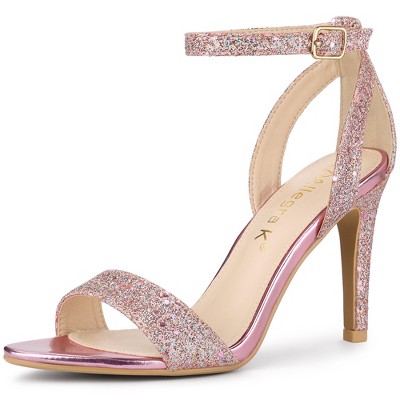 Allegra K Women's Glitter Open Toe Ankle Buckle Strap Stiletto High Heel Sandals