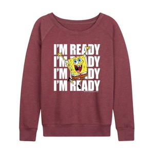 Women's - SpongeBob SquarePants - I'm Ready Lightweight French Terry Wide Neck Long Sleeve Shirt - 1 of 4