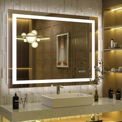 Apmir Super Bright Front & Back LED Lighted Anti-Fog Tempered Glass Bathroom/Vanity Mirror with ETL & 3-Year Warranty