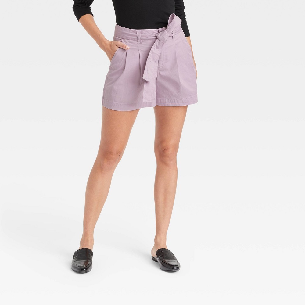 Women's High-Rise Pleat Front Shorts - A New Day Purple 16