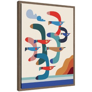 Kate and Laurel Framed Canvas Wall Art Print Seagulls Coastal Vibes by Rachel Lee, 18 x 24 Sylvie Walnut Frame, Whimsical, Abstract Art for Wall Decor - 1 of 4