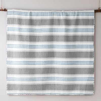 Provincetown Twin Gray and Blue Cotton Reversible Quilt