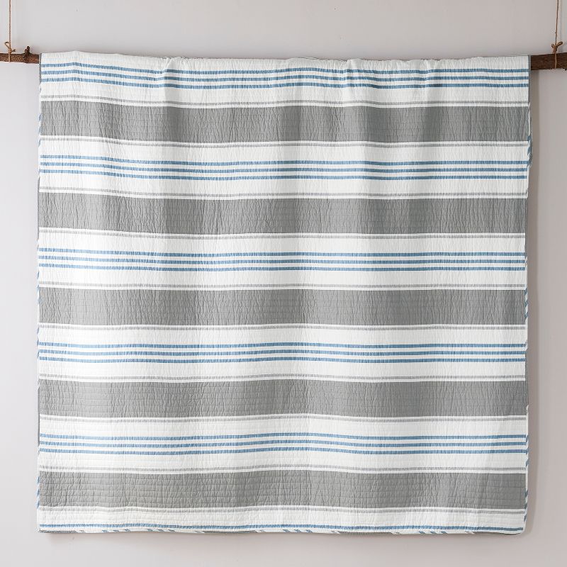 Provincetown Quilt - Striped Coastal - Grey, Blue, White - Levtex Home, 4 of 5