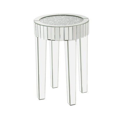 33" Round Mirrored & Faux Diamond Wood End Table