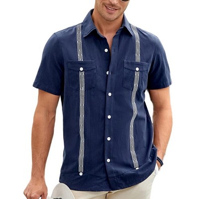Mens Short Sleeve Cuban Guayabera Shirt Casual Summer Beach Button Down Shirts