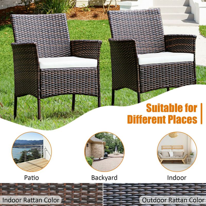 Costway Patio Rattan Arm Dining Chair Cushioned Sofa Furniture Brown, 4 of 11