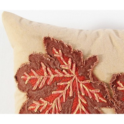 Rust Embroidered Oak Leaves Lumbar Throw Pillow