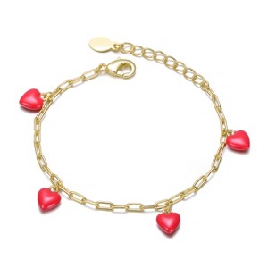 Guili 14K Gold-Plated Bracelet Featuring a Red Enamel Heart Charm Designed to Add a Bold and Romantic Touch to Any Jewelry Collection - 1 of 3