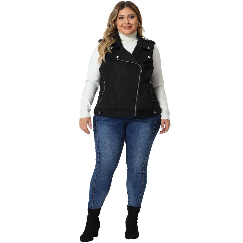 Agnes Orinda Women's Plus Size Winter Lapel Zipper Utility Motorcycle Faux Suede Sleeveless Fashion Vests, 3 of 6