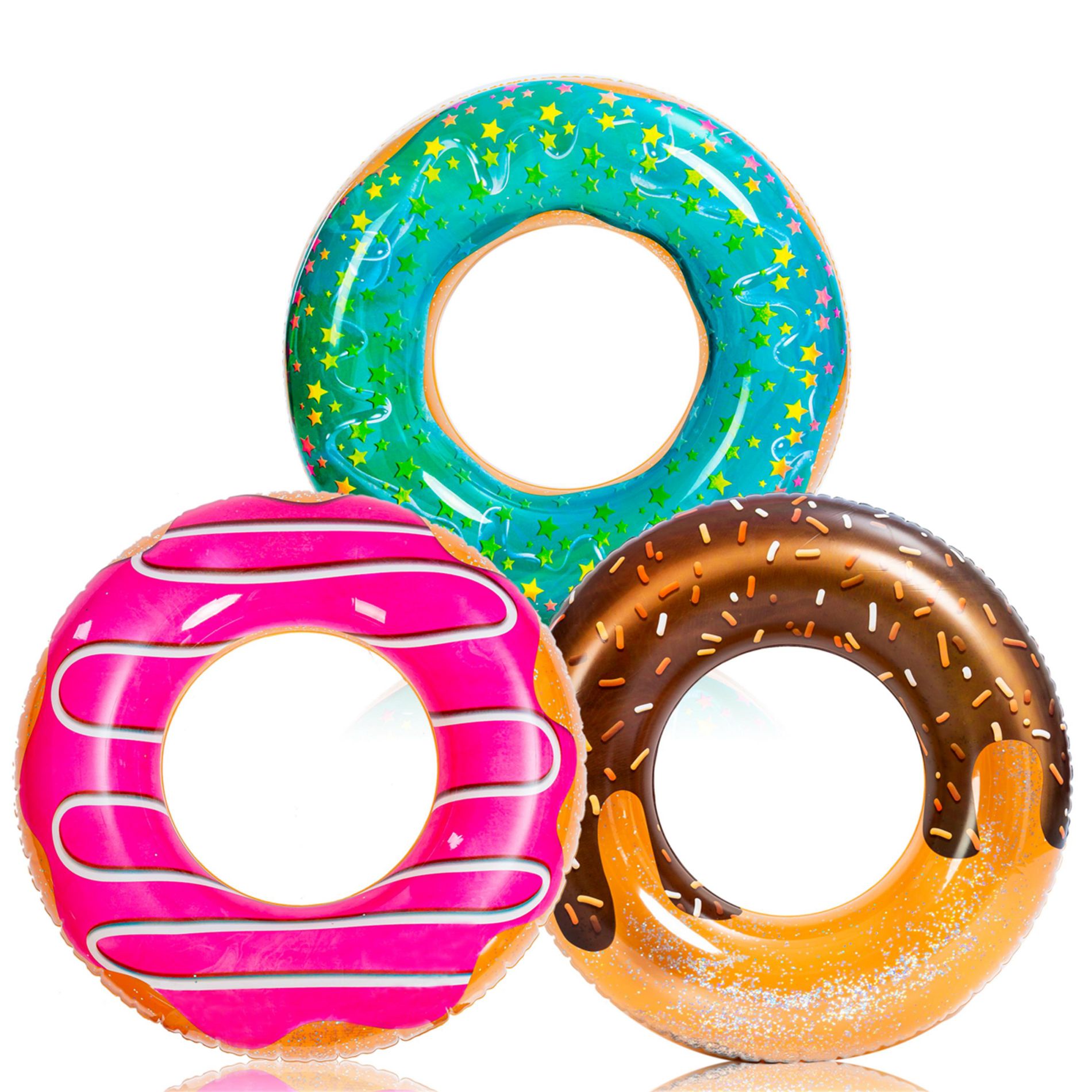 Joyfy 32.5" Inflatable Swim Ring, 3 Packs Donut Pattern Pool Float Toys with Glitters, Inflatable Swim Tube Raft, Swimming Pool Party Decorations