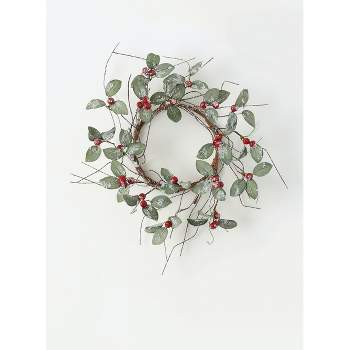 Sullivans Artificial Leaves and Berry Wreath 7.25"H Green