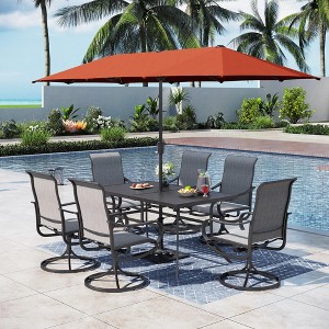 Captiva Designs 8pc Patio Dining Set with Rectangular Steel Table & Sling Swivel Chairs & Market Umbrella - 1 of 4