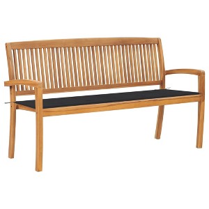 vidaXL Stacking Patio Bench with Cushion 62.6 in. Solid Teak Wood - 1 of 4