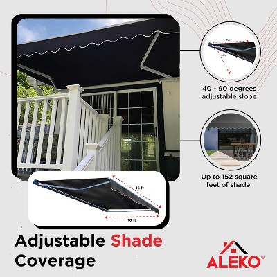 ALEKO 16' x 10' Black Motorized Retractable Patio Awning with White Frame