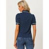 Allegra K Women's Polka Dots Peter Pan Collar Tie Neck Short Sleeve Shirt - 4 of 4