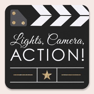 Big Dot of Happiness 25 Ct Red Carpet Movie Night Drink Coasters, 4-Inch Disposable Square Paper Coasters for Birthday Party, Table Decor for Drinks - 1 of 4