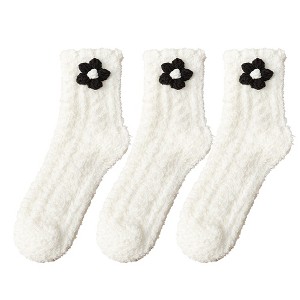 Anna-Kaci 3-Pair Plush Fuzzy Socks with Crochet Flower Detail for Cozy Indoor Wear - 1 of 4