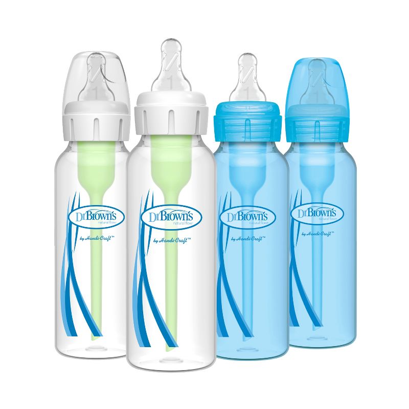 Dr. Brown&#39;s 8oz Anti-Colic Options+ Narrow Baby Bottle with Level 1 Slow Flow Nipple - 4pk - 0m+ - Blue &#38; Clear, 1 of 23