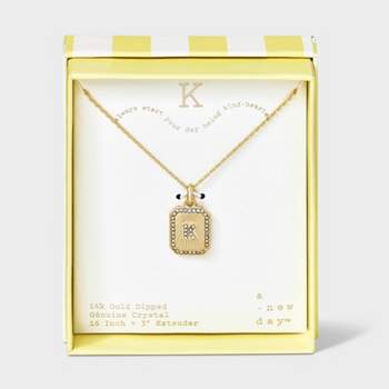 14K Gold Dipped Crystal Diamond Cut Initial Tag Pendant Necklace - A New Day™ Gold