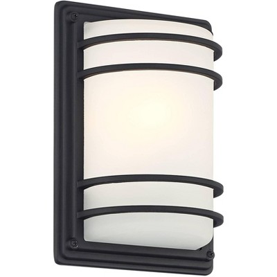 11" Black Steel Outdoor Wall Sconce with Frosted Glass Shade