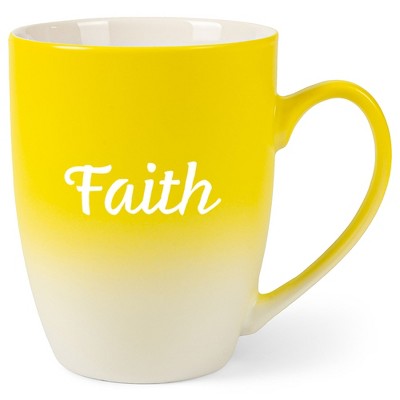 Elanze Designs Faith Two Toned Ombre Matte Yellow and White 12 ounce Ceramic Stoneware Coffee Cup Mug