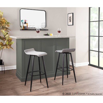 Set of 2 Gray Metal Fixed-Height 33" Barstools with Wave Seat