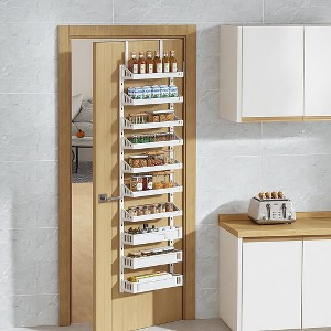 Scaffalatura per porta in metallo a 10 ripiani, da appendere, con cestello regolabile, organizer da porta, organizer da appendere per bagno, cucina - 1 of 4