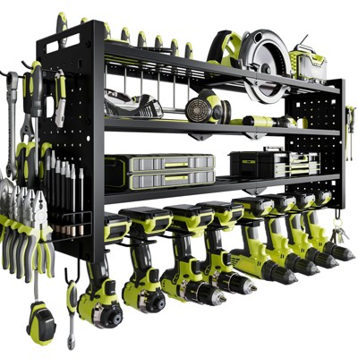 WOWLIVE Power Tools Organizer Wall Mount, Cordless Drill Organizer, 4 Layers Tool Rack for Garage, 8 Drill Holders