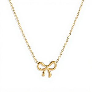 Anna-Kaci Women's Bow Pendant Necklace with Polished Metal Finish and Minimalist Chain Design for Everyday Feminine Style - Gold - 1 of 4