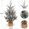 24" Artificial Tabletop Mini Christmas Tree, Small White Frosted Christmas Tree with Burlap Base, Miniature Pine Tree Christmas Tree Decoration - 2 of 4