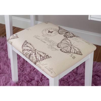 White Vanity Desk with Butterfly Print Bench