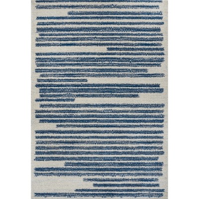 Khalil Cream and Navy Synthetic Stripe 3' x 5' Area Rug