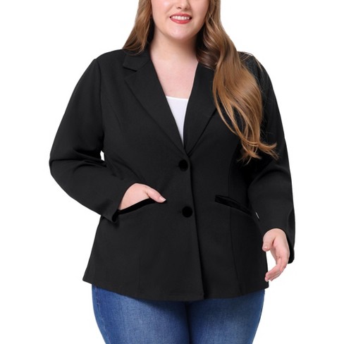 Agnes Orinda Women's Plus Size Button Down Notched Lapel Office Blazers  Black 2X