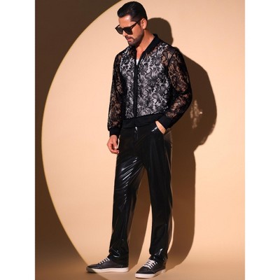Мужские куртки INSPIRE CHIC Men's Hollow Floral Lace See Through Lightweight Long Sleeve Zip Up Jackets X-Large White — фото 2