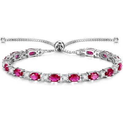 Sterling Silver Birthstone Tennis Bracelet, Bolo Adjustable Chain Fine Jewelry, Birthday Gift for Women Mom Wife