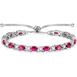 Sterling Silver Birthstone Tennis Bracelet, Bolo Adjustable Chain Fine Jewelry, Birthday Gift for Women Mom Wife - 1 of 4