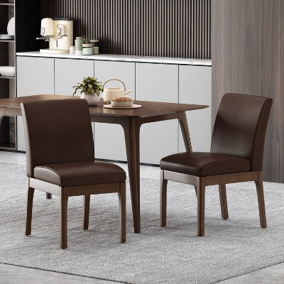 Christopher Knight Home Set of 2 Kwame Faux Leather Upholstered Dining Chairs Cognac Brown/Walnut