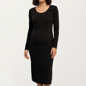 Anna-Kaci Women's Ribbed Knit Maternity Dress with Long Sleeves, Scoop Neckline and Stretch Fit Designed - 1 of 4