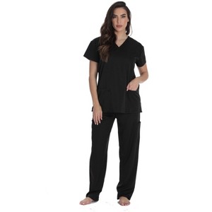 Just Love Solid Stretch Scrub Set for Women Stretchy Mock Wrap Top and Cargo Pants - 1 of 3