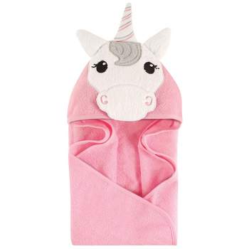 Hudson Baby Infant Girl Cotton Animal Hooded Towel, Unicorn, One Size