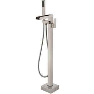 Bathroom Freestanding Waterfall Tub filler Brushed Nickel Floor Mount Faucet with Hand Shower - 1 of 4