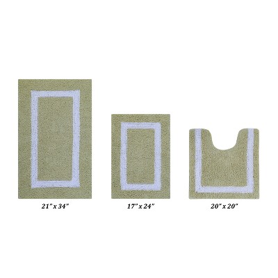 Hotel Bath Rug 100% Premium Cotton Tufted Weave Two Tone Reversible 3 Piece Bathroom Rug Set, Super Soft & Water Absorbent, Machine Washable Bathmat
