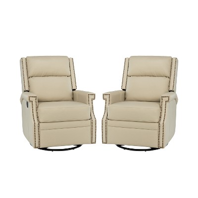 Favonius Genuine Leather Swivel Rocker Recliner with Nailhead Trim for Bedroom and Living Room, Set of 2 | ARTFUL LIVING DESIGN
