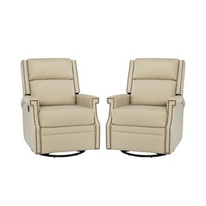 Favonius Genuine Leather Swivel Rocker Recliner with Nailhead Trim for Bedroom and Living Room, Set of 2 | ARTFUL LIVING DESIGN - 1 of 4