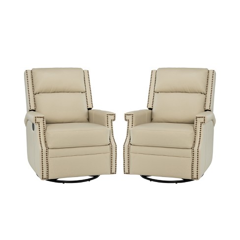 Favonius Genuine Leather Swivel Rocker Recliner with Nailhead Trim for Bedroom and Living Room, Set of 2 | ARTFUL LIVING DESIGN - image 1 of 4