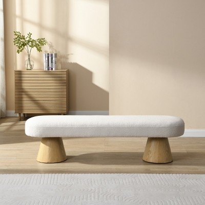 Modern Bouclé Upholstered Oval Dining Bench, Wood Leg Entryway Bench for Dining Room, Bedroom or Entryway – Cuddlewood